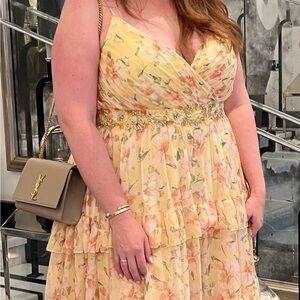 Mac Duggal Floral Yellow/Pink/Peach Maxi Dress